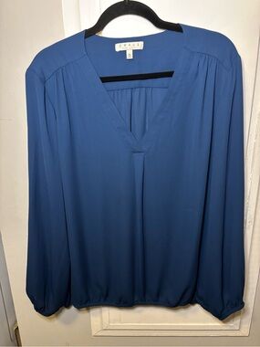 Chaus Deep Blue V-Neck Long Sleeve Blouse